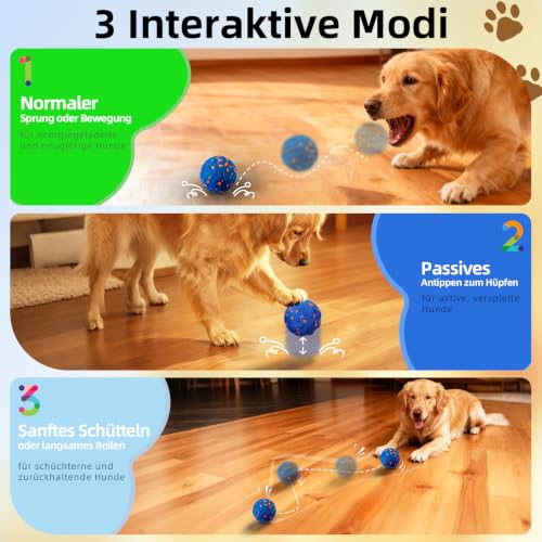 Interactive Dog Toys Ball, 3 Play Modes with Colorful Lights, Automatic Moving, Bouncing, E-TPU Material, Suitable for Large and Medium-Sized Dogs, Used for Boredom Relief and Daily Training