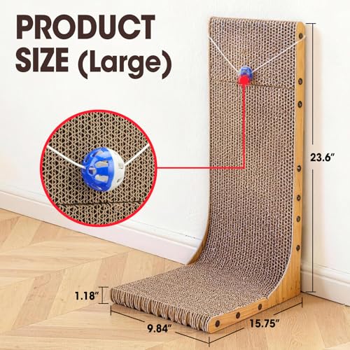 2 Pack Cat Scratcher, 23.6 Inch L Shape Vertical Cat Scratching Board with Ball Toy for Indoor Cats, Large Cat Scratching Post for Wall and Couch - color: 2 Pack