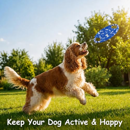 Dog Rope Flying Disc Toy with Squeaker | Durable Canvas Center & Braided Cotton Rope Ring | 2-in-1 Fetch & Tug Interactive Toy for Small & Medium Dogs | 8.8 Inch
