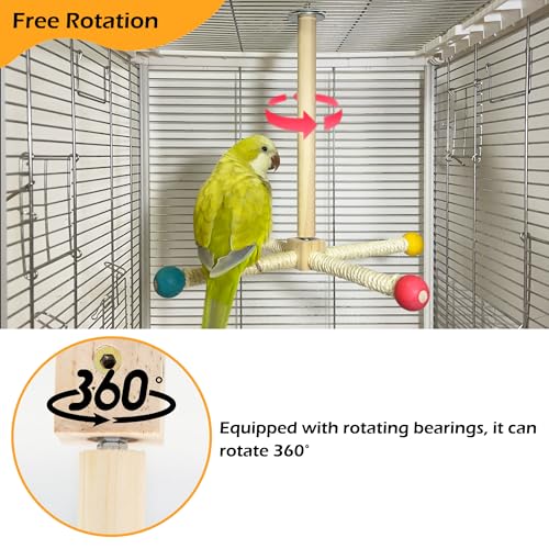 Large Bird Perch Toy, Interactive Wooden 360° Spinning Cage Toy(L) - size: Large (no bells)
