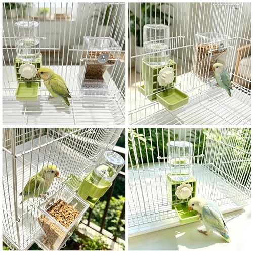 Lemtrflo No Mess Bird Cage Feeder, Automatic Bird Water Dispenser - color: green