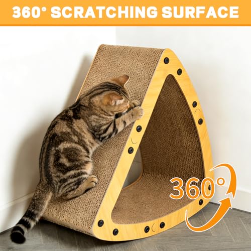 TIMIEEYA Cardboard Cat House - Triangle Cardboard Cat Scratcher Cozy Cats Lounger as Tunnel and Sofa, Cat Scratcher for Indoor Cats, Safe & Secure - size: Triangular shape
