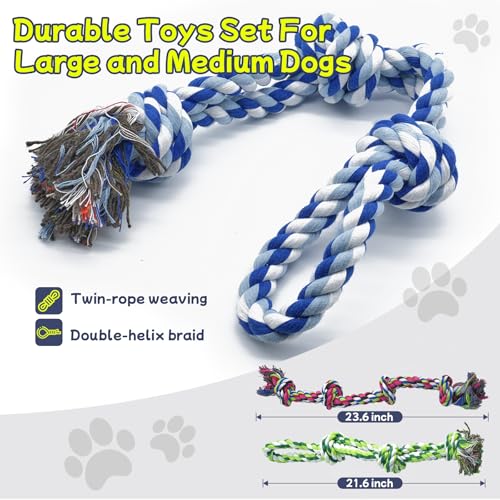 Rocfish [4 Pack] Dog Rope Toys for Aggressive Chewers, Nearly Indestructible Tug of War Toys for Large & Medium Dogs, 100% Cotton, Teeth Cleaning Chew Rope, Heavy Duty Tug of War Dog Toy for Boredom - size: 4 Pack - Dog Rope