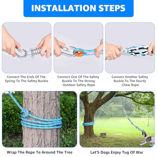 LOOBANI Spring Pole Toy for Pitbull: Bungee Tug War Toys，Blue - color: Blue+White