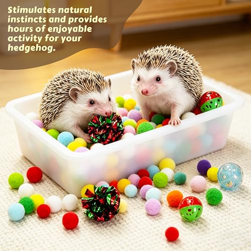 Hedgehog Dig Box Tray with Colorful Ball Bell Toy, Enrichment Accessories