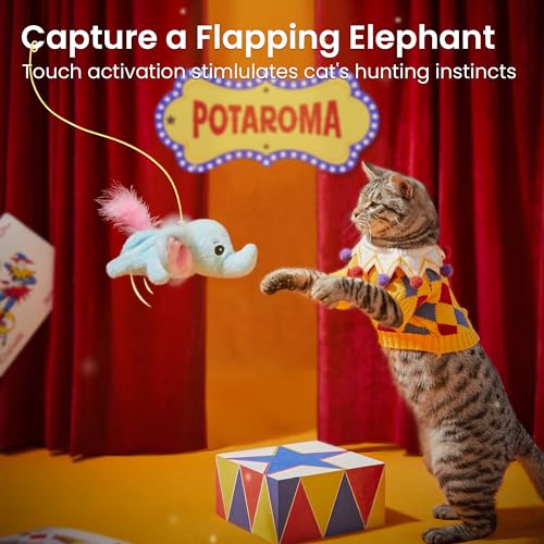 Potaroma Cat Toys Flapping Elephant, Touch Activated Interactive Kicker