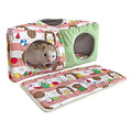Hedgehog Fleece Corner Hideout Cave Collapsible Pet Play Toy Tunnel Tube Warm House Hidey Hut for Sugar Glider Ferret Hamster Small Animal Beds (Pink/Green)