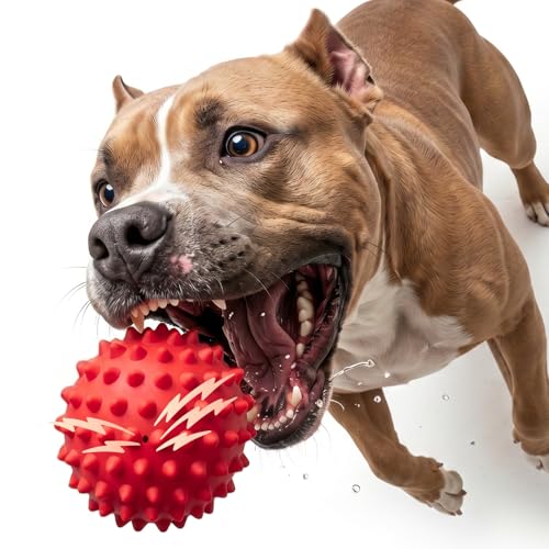 3.5''Durable Squeaky Dog Ball for 25-80lbs Aggressive Chewers - color: 1 PC-Beef-Red