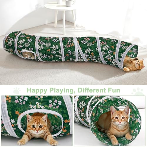 Glittme S-Shape Cat Tunnel, Foldable Cat Tunnels for Indoor Cats - color: Green Flowers