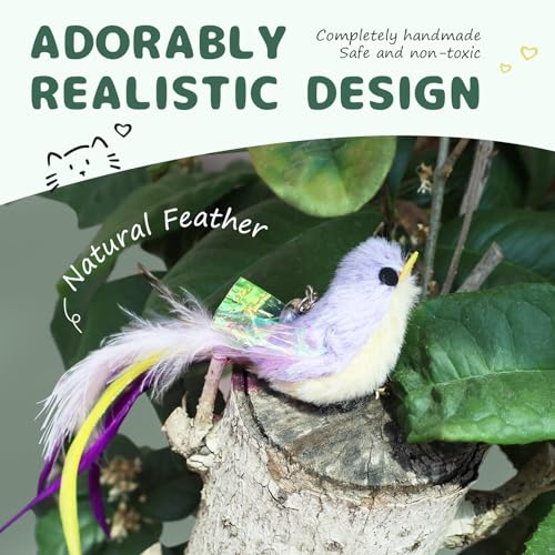 SONGWAY Cat Toy Wand Refills - 7 Pieces Realistic Plush Bird Cat Toys with Natural Feather Tails, Interactive Cat Teaser Refills for Indoor Cats, Kitten Hunting Play & Boredom Reduction - color: Colorful Birds
