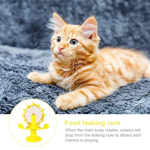 Cat Feeding Toy Rotating Windmill Treat Dispenser Interactive Pet Slow Food Toy with Food Leakage Hole Helps Slow Eating and .11 X 1.57 X 6.69 in - color: Yellow
