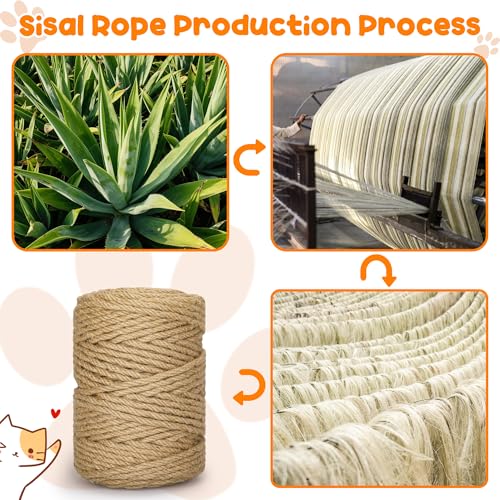 262FT 1/4 Inch Cat Scratching Sisal Rope for Cat Trees & Posts - color: Natural, size: 262ft