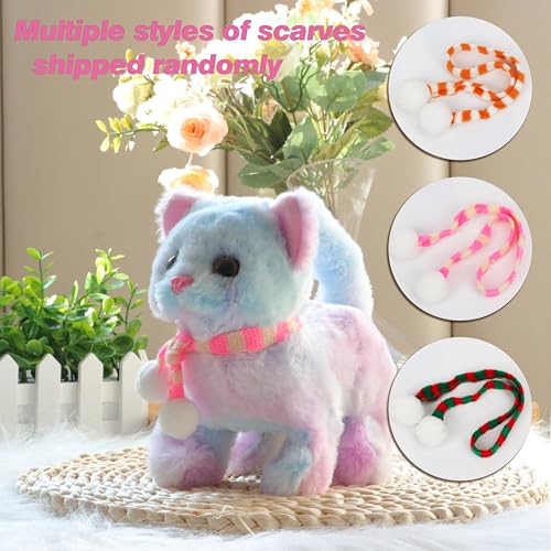Easfan Rainbow Walking Kitty Cat Interactive Plush Toy Gift for Kids 7.5" - style: Rainbow Cat