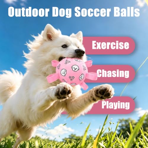 Dog Soccer Ball with Straps, 6 Inch Jolly Ball for Medium Dogs - color: Pink, size: Medium-6 Inch