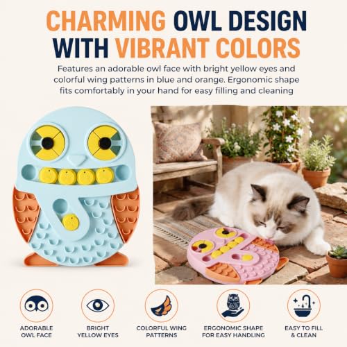 Slow Feeder Dog Bowl and Lick Mat, Owl Puzzle, 9.45 x 12 in - color: pink