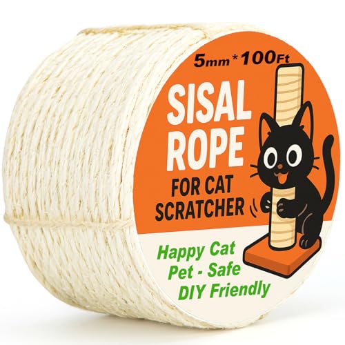 White Sisal Rope for Cat Tree and Scratching Post 5mm 1/5 Inch, 100 Feet - color: White Φ5mm/0.2inch, size: 100FT