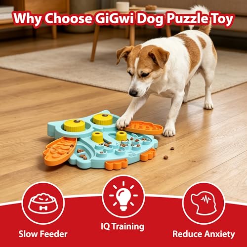Gigwi Interactive Treat Puzzle Toy, Owl Shape 5 Difficult Levels for Pet - color: Owl