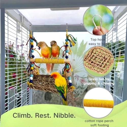 Parakeet Swing Toys Natural Bird Grass Mat,Parrot Swing Perch