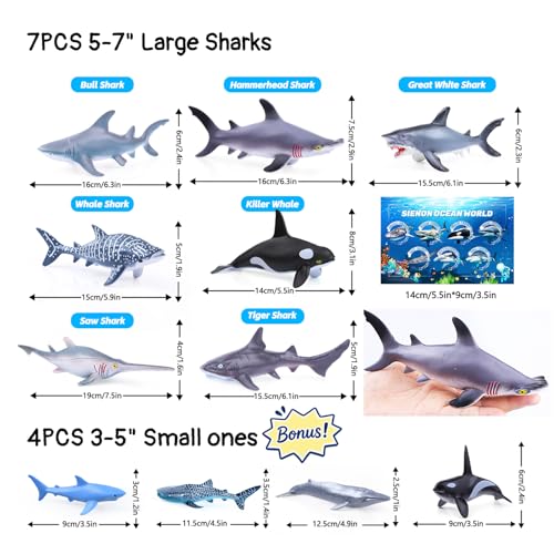 SIENON 11Pcs Assorted Shark Figures Ocean Animal Toys with Booklet - style: Ocean