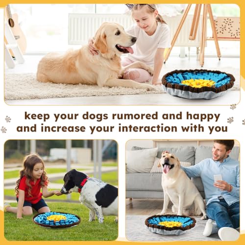 Snuffle Mat for Dogs & Cats, Adjustable Puzzle Toy Slow Feeder - color: Blue+Yellow