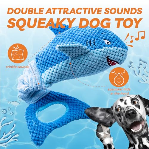LEGEND SANDY Squeaky Dog Toys for Large Dogs – Interactive Plush Shark Toy with Crinkle & Tug of War Tail, Puppy Chew Toys for Small Medium Large Breeds - color: 1 Pack Blue Shark (Large)