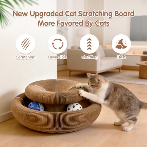 2pack Expandable Cat Scratcher Cardboard Toys with Bell Balls - size: 2 Pack