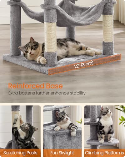 Feandrea Cat Tree, 73.2-Inch Cat Tower, Multi-Level Condo, Light Gray - color: Light Gray, size: 73.2 Inches