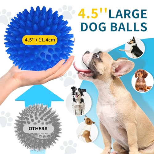 SHARLOVY 4.5'' Squeaky Dog Toy Balls for Large Breeds,Durable Spiky Ball - size: XL Large Set of 2