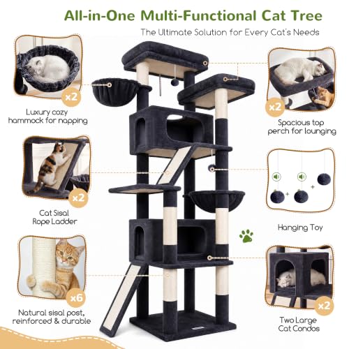 Globlazer 79in Heavy Duty Cat Tree for Large Cats, S79, Dark Grey - color: Dark Grey