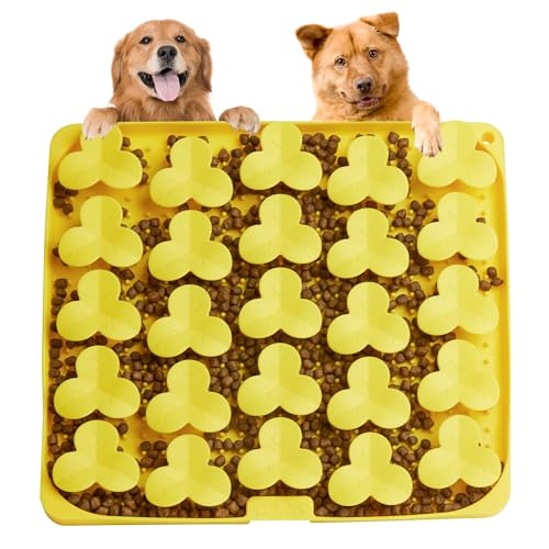 Puzzle Feeder Snuffle Mat for Dogs, Lick Mat to Slow Down Eating, Puzzle Toys for Large and Medium Breed Dogs, Silicone Bowls for Dry, Wet, Raw Food, Yellow