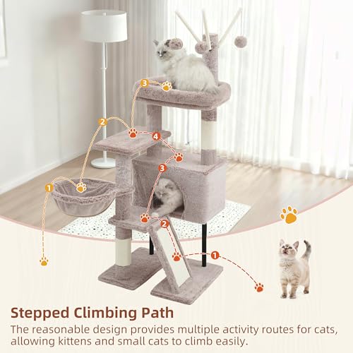 Gitelsnour Cat Tree Tower for Indoor Cat, Top Platform with Toy, GCT006SMU - color: Muchroom, size: 47.24 inches