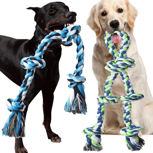 Rope Toy for Dogs, 2 Pack Large Dog Rope Toys for Aggressive Chewers, Heavy Duty Dog Toys for Large Medium Breed, Indestructible Tough Rope Chew Toys Tug of War Dog Toy Teeth Cleaning - color: 2pcs blue green