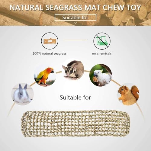 Bird Seagrass Mat 30 x 7 Inch Parrot Natural Seagrass Woven Net Hammock Parakeet Climbing Rope Ladder Mat Chew Toys Cage Accessories for Pigeon Macaw Cockatiel Conure Cockatoo Rat Bearded Dragon - size: 1Pc 30" × 7"