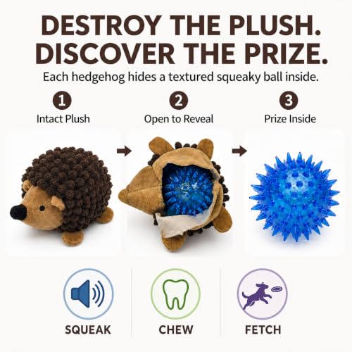 2-in-1 No-Stuffing Hedgehog Dog Toys 3 PCS, Squeaky Ball for Throwing Play - style: Hedgehog dog toys