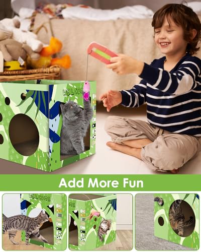 Bissap Cat Cardboard House, Large Thickened Play House with 2 Story Scratch Pads Bed Scratching Lounge for Indoor Cats Kittens Breathable Cube Shelter Corrugated Scratcher Box Toy - style: 1 PCS