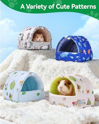 2 Pack Hamster Hideout Bed, Washable Small Animal House Bed Hamster House - color: Dark Blue+Gray, size: 6*6in