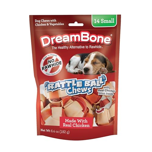 DreamBone RattleBall Chew Rawhide-Free Dog Treats, Real Protein, 14 Count