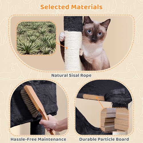 Yaheetech 64.5in Cat Tree for Large Cats with 2 Condos, 2 Perches - color: Black, size: 64.5in