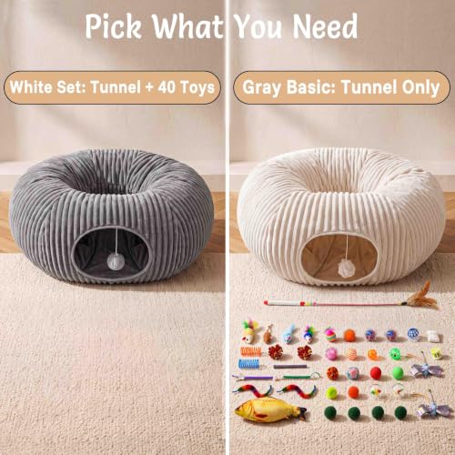 Cat Tunnel Bed for Indoor Cats, Peekaboo Cat Cave Bed, Grey - color: Grey