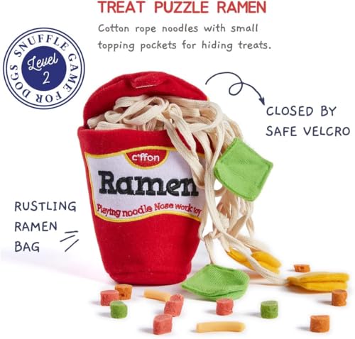 CHEWFFON Dog Puzzle Toy, Interactive Treat Hiding Enrichment Crinkle Toy - style: Ramen Cup