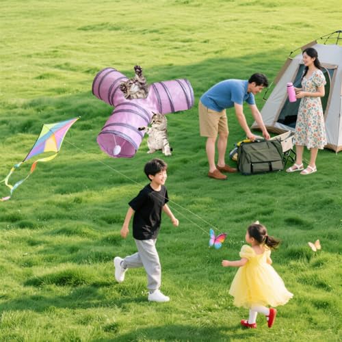 3-Way Collapsible Cat Tunnel Tube Toy Pink - color: Pink