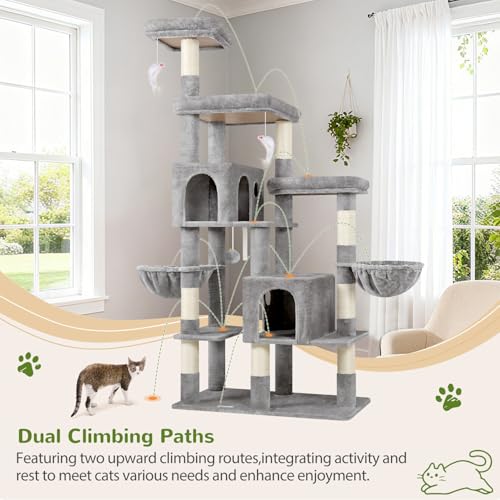 Globlazer 74in Large Sturdy Cat Tree for Large Cats, F74F, Light Grey - color: Light Grey