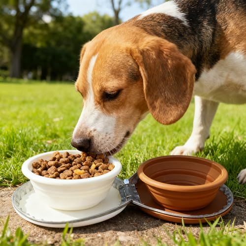 Zegcohjave 2-in-1 Collapsible Dog Bowls,Portable Dog Food and Water Bowl - color: Brown and light yellow