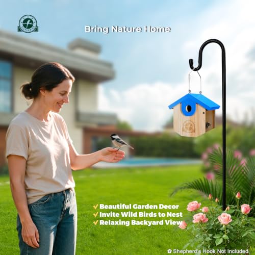 SISTERBIRD Wren Bird Houses for Outside, Bird House Warming Gifts, Blue - color: Blue
