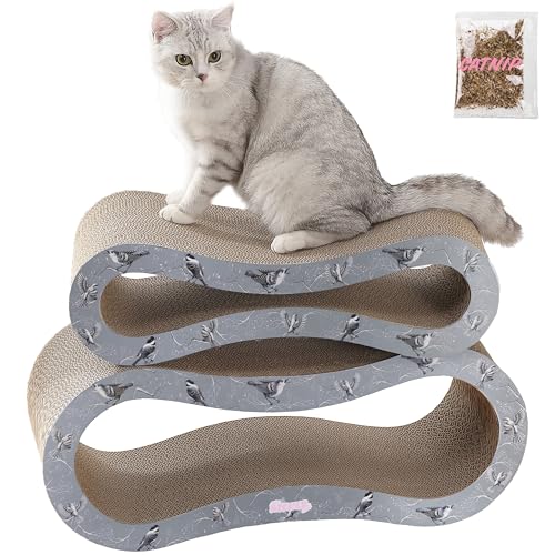 CSR1014E Suvi 26" Modern Cardboard Infinity 2-in-1 Lounge Bed Cat Scratcher with Catnip, Winter Sparrow - color: Gray