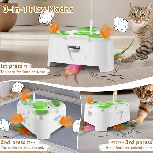 3-in-1 Automatic Interactive Cat Toy, Flying Bird, Mole & Feather - color: White