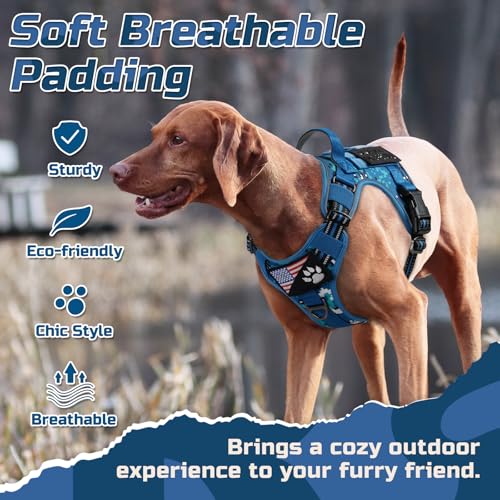 rabbitgoo Tactical Dog Harness for Large, No Pull Military Service Vest - color: Blue Camo, size: Large