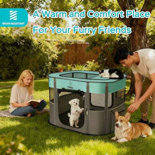 XRG Foldable Pet Playpen，Indoor Cat cage Puppy Crates M(31.5"x23.6"x21.7") - color: Green, style: Medium（31.5"L x 23.6"W x 21.7"H）