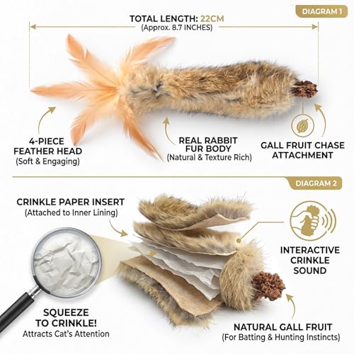 6PCS Cat Rabbit Feather Silvervine Crinkle Kicker for Cats Indoor - size: Large