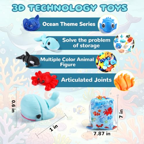 SCIONE 50 Pcs 3D Printed Sea Animals, Cute Desk Decor - style: 3D P-other-50